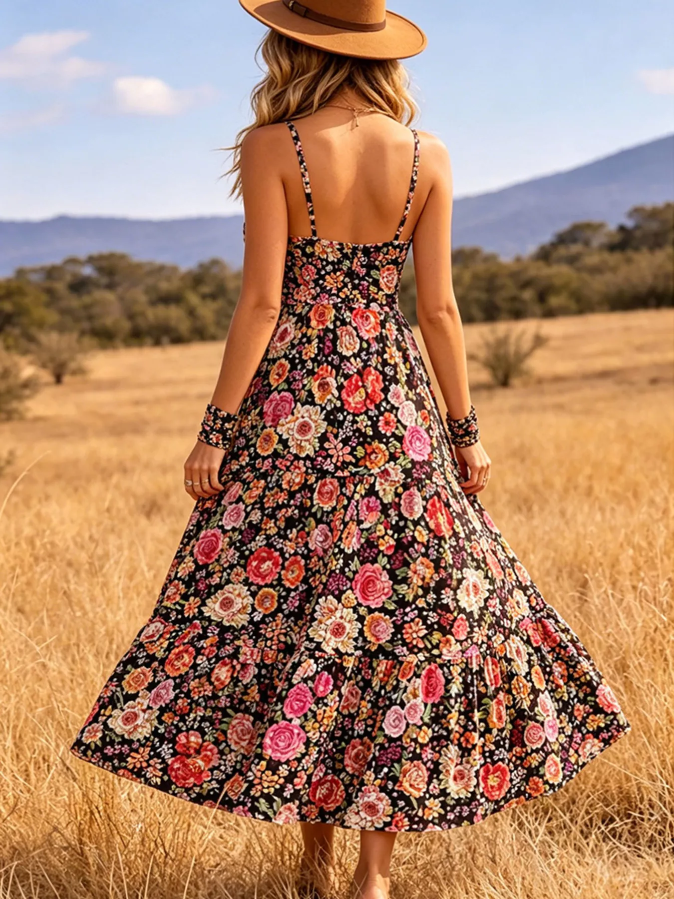 Floral Print V-Neck Midi Dress - Image 6