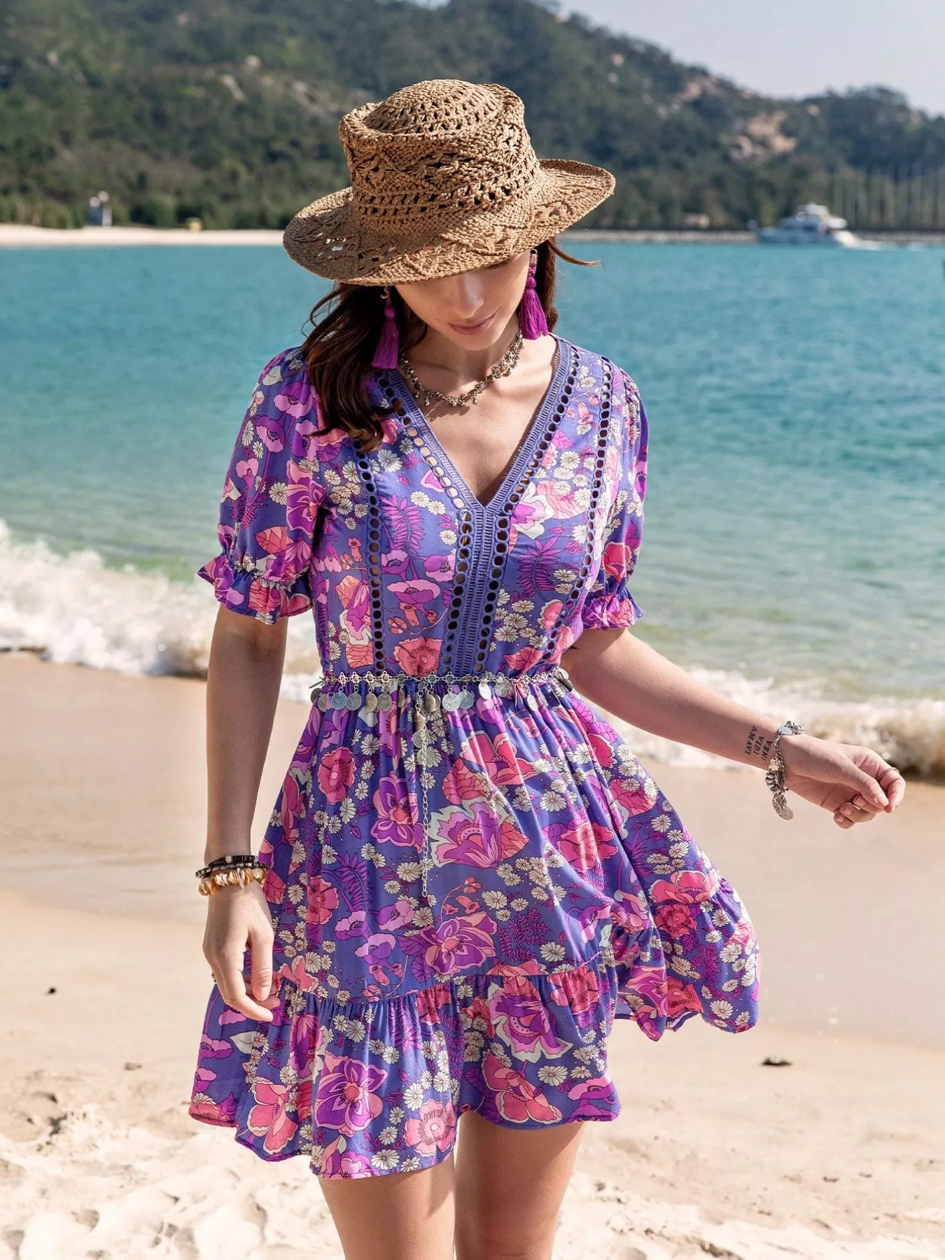 Floral Print V-Neck Mini Dress - Image 2