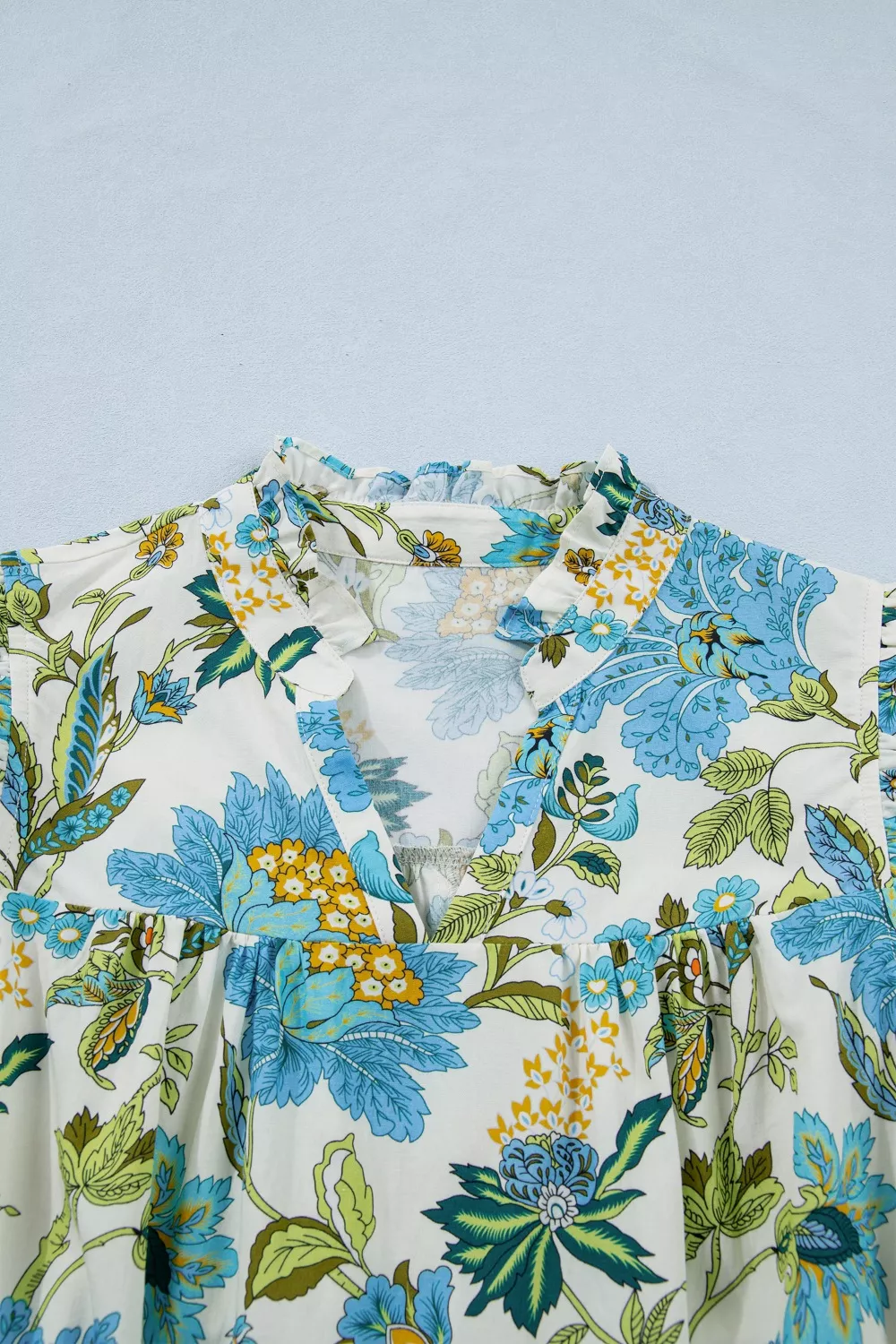 Floral Print V Neck Triple Ruffle Short Sleeve Shift Mini Dress - Image 8