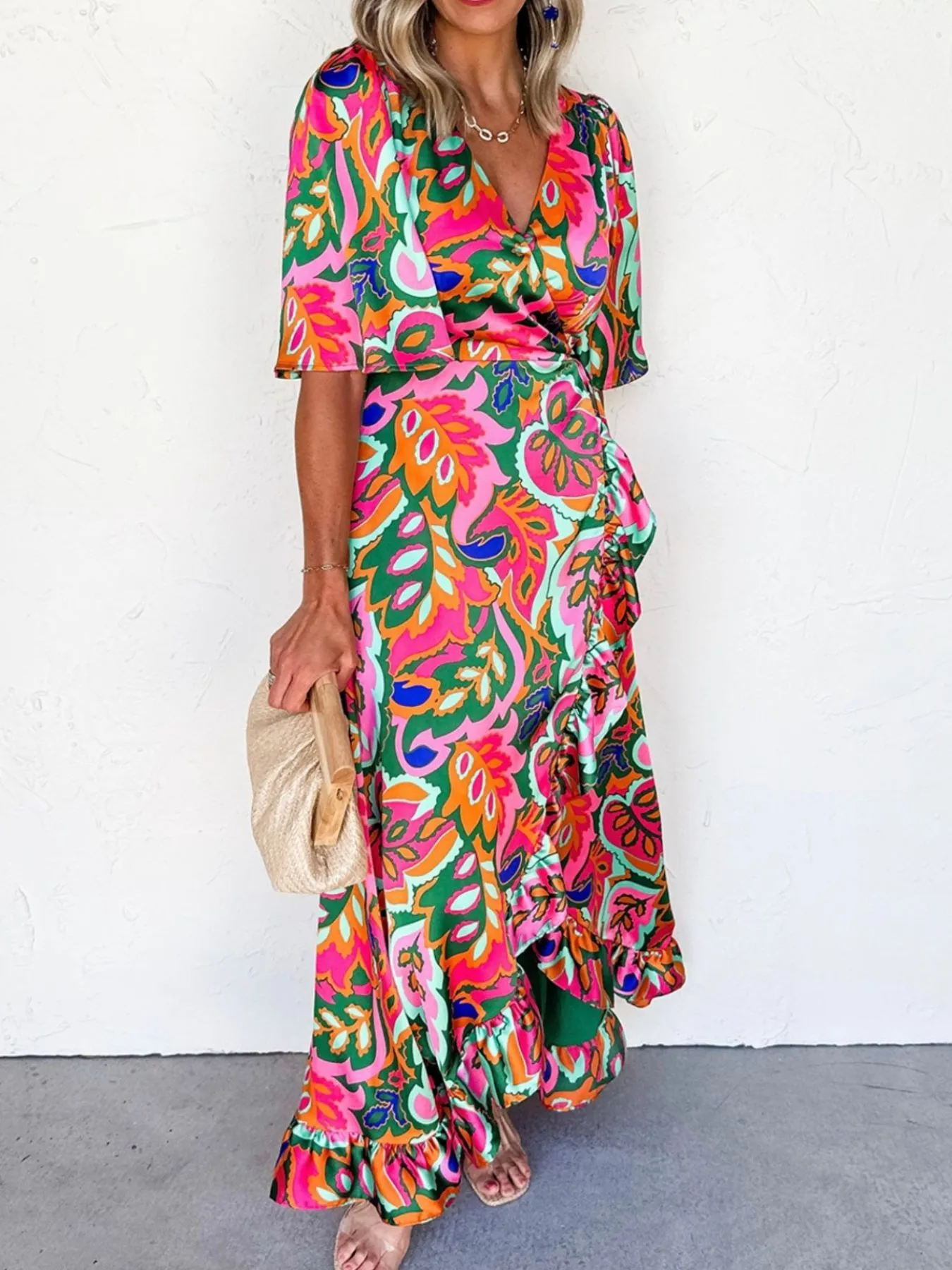 Floral Print Wrap Maxi Dress with Ruffle Details - Image 2