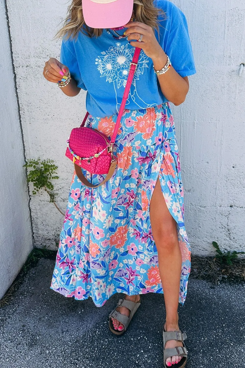 Floral Printed High Waist Split Skirt - Image 3