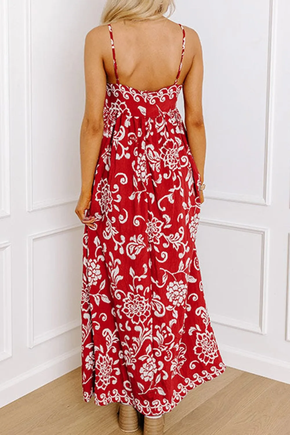 Floral Printed Spaghetti Strap Empire Waist Maxi Dress - Image 2