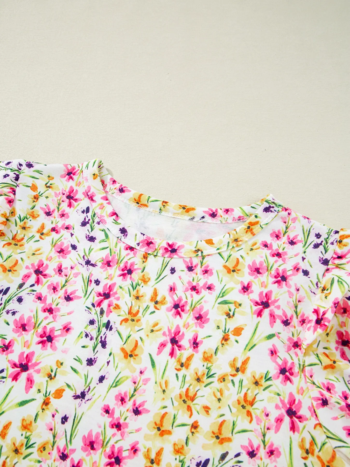 Floral Puff Sleeve Crewneck Blouse - Image 7