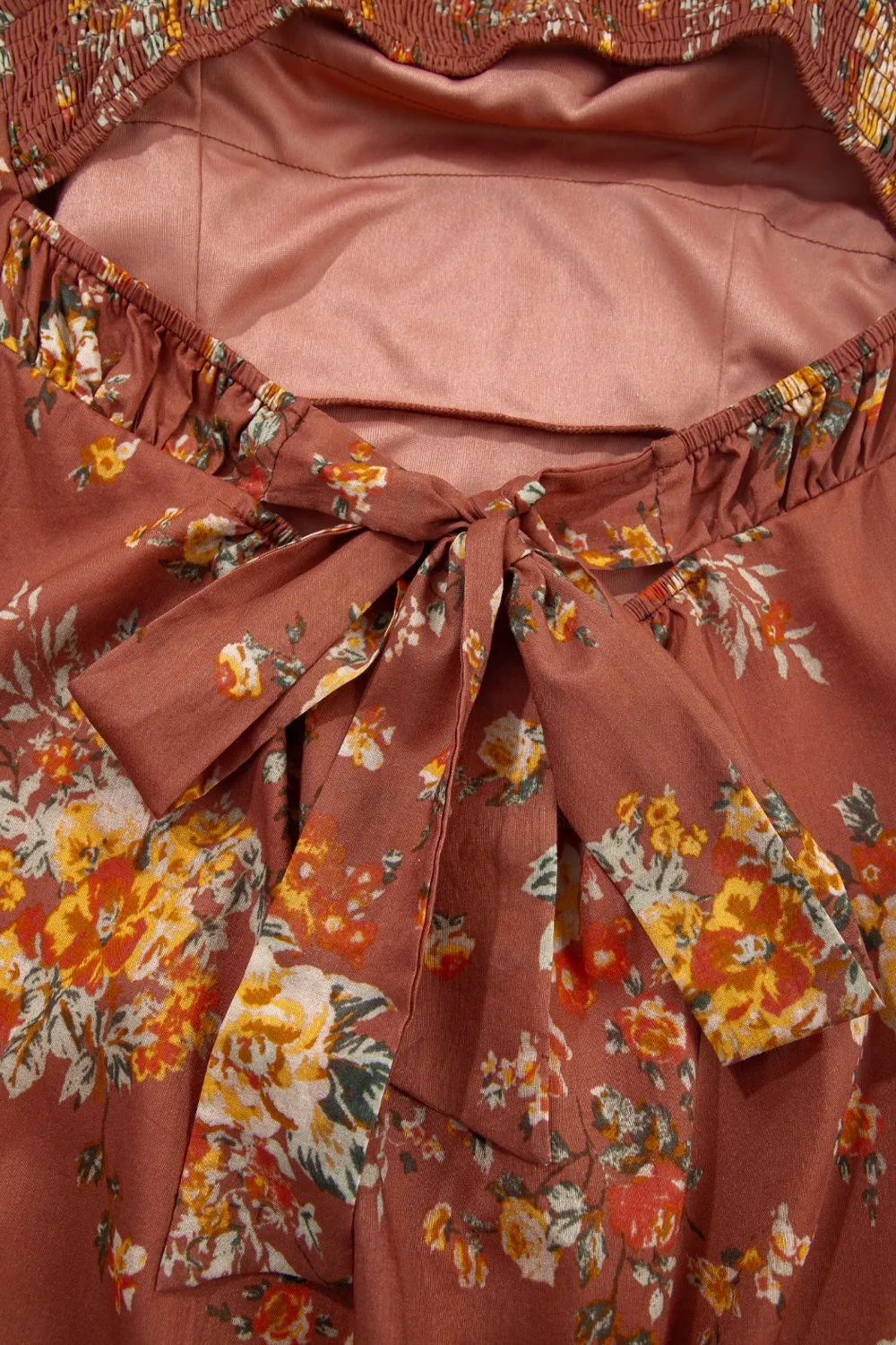 Floral Puff Sleeve Square Neck Knot Open Back Mini Dress - Image 14