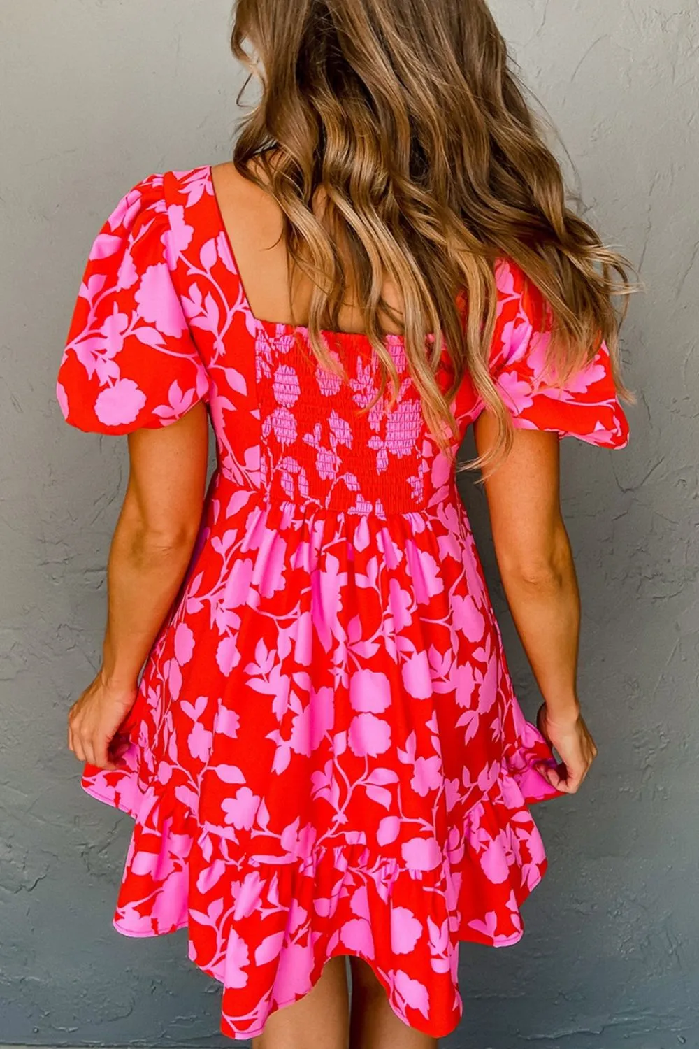 Floral Puff Sleeve Sweetheart Neck Ruffled Mini Dress - Image 3