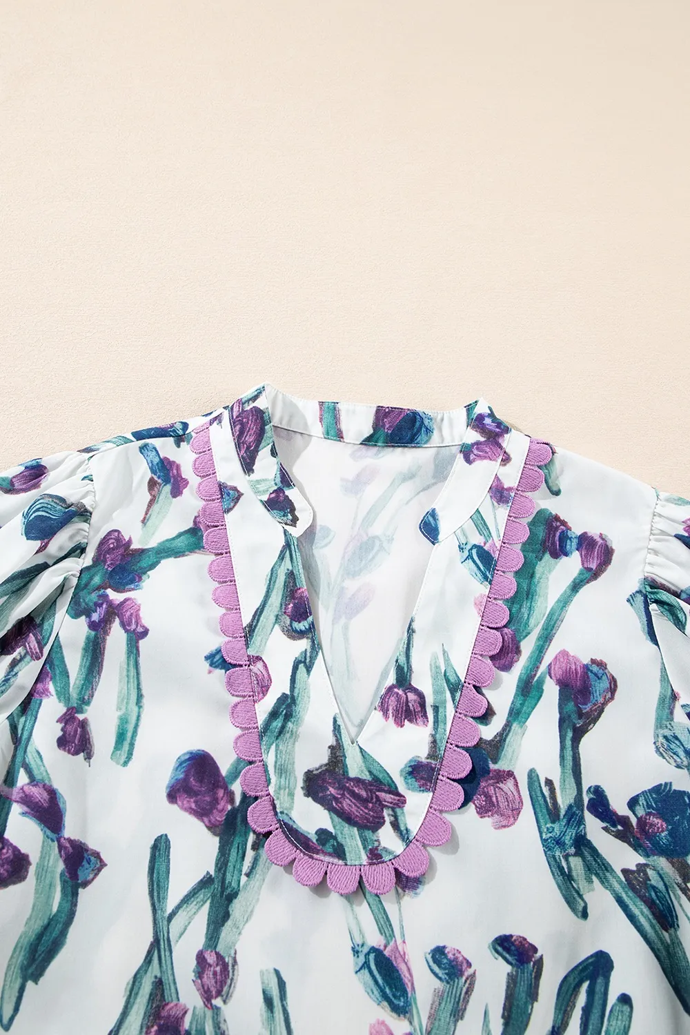 Floral Ricrac Trim Half Sleeve Peplum Top - Image 7