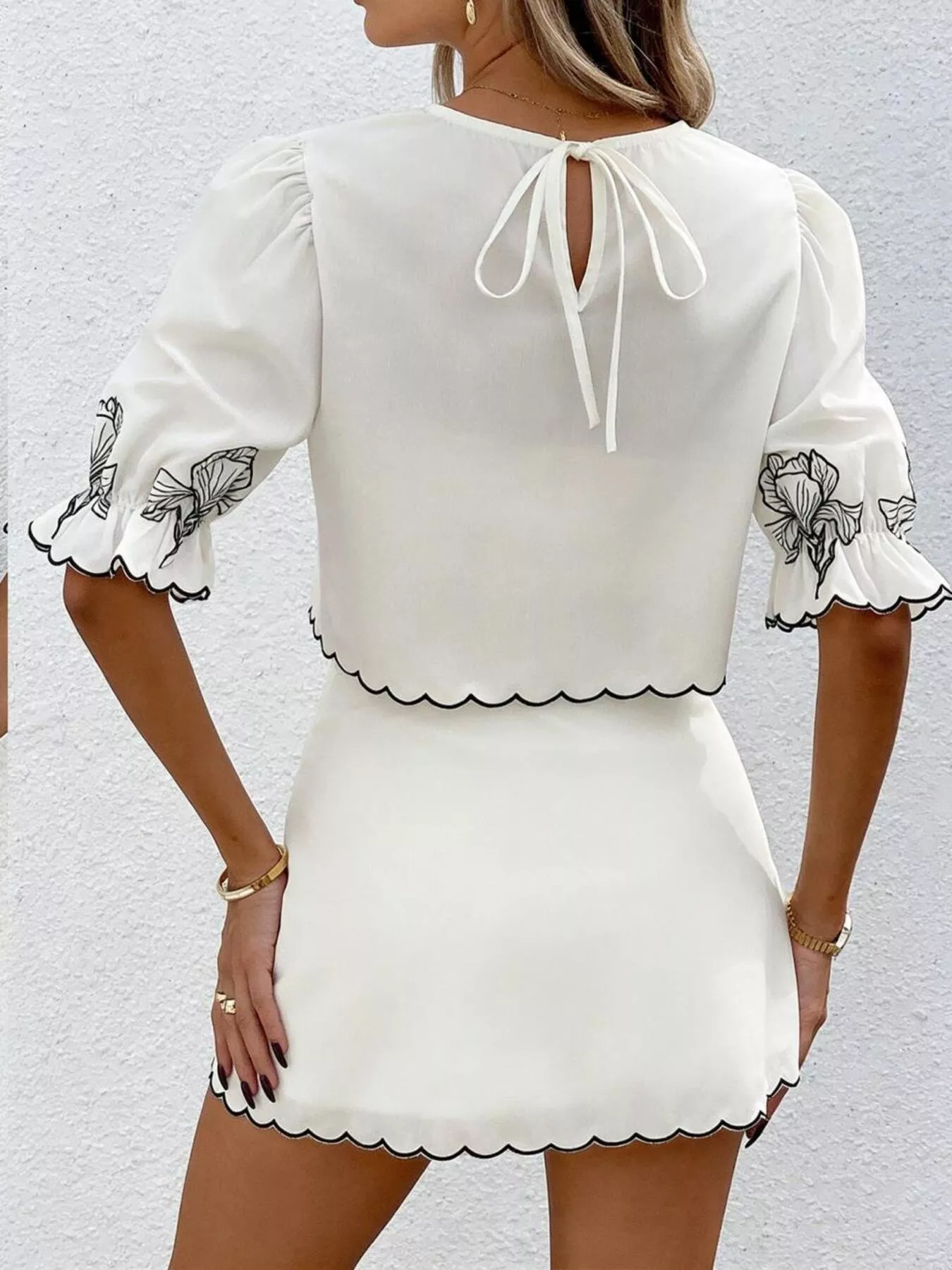 Floral Scallop Trim Top and Skirt Two-Piece Set - Image 5