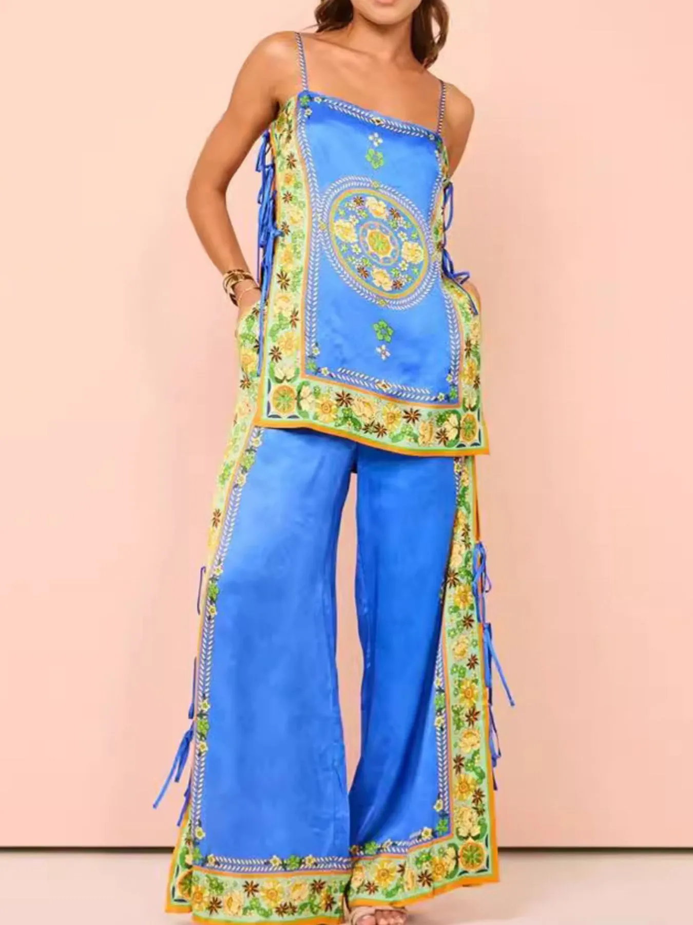 Floral Side Tied Cami and Pants Set - Image 5