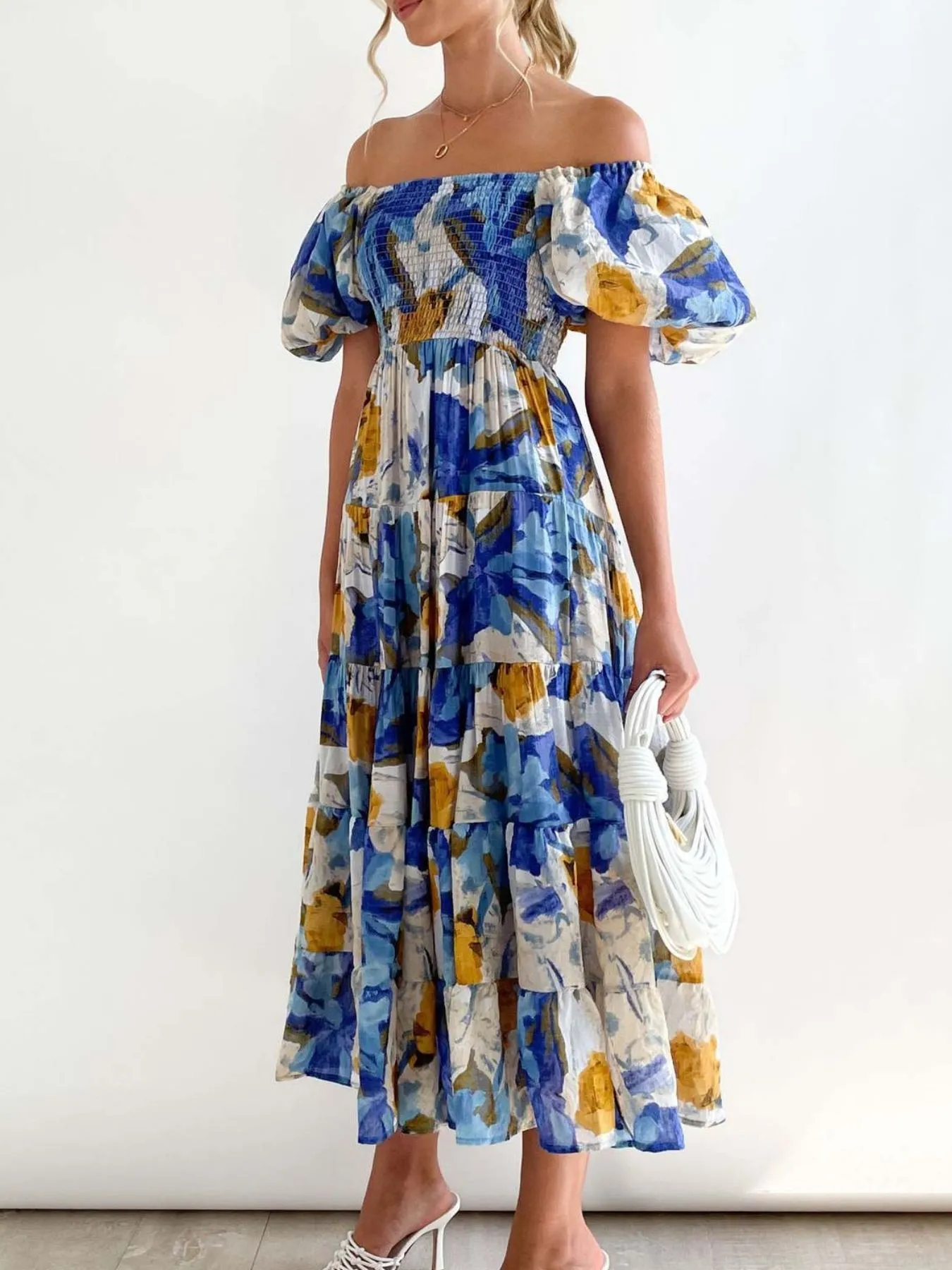 Floral Smocked Puff Sleeve Tiered Dress - Image 13