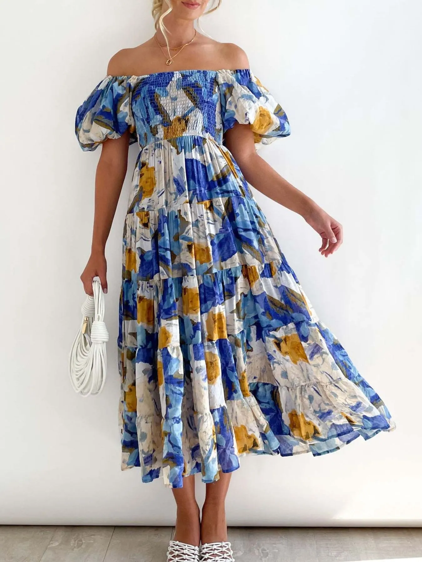 Floral Smocked Puff Sleeve Tiered Dress - Image 9