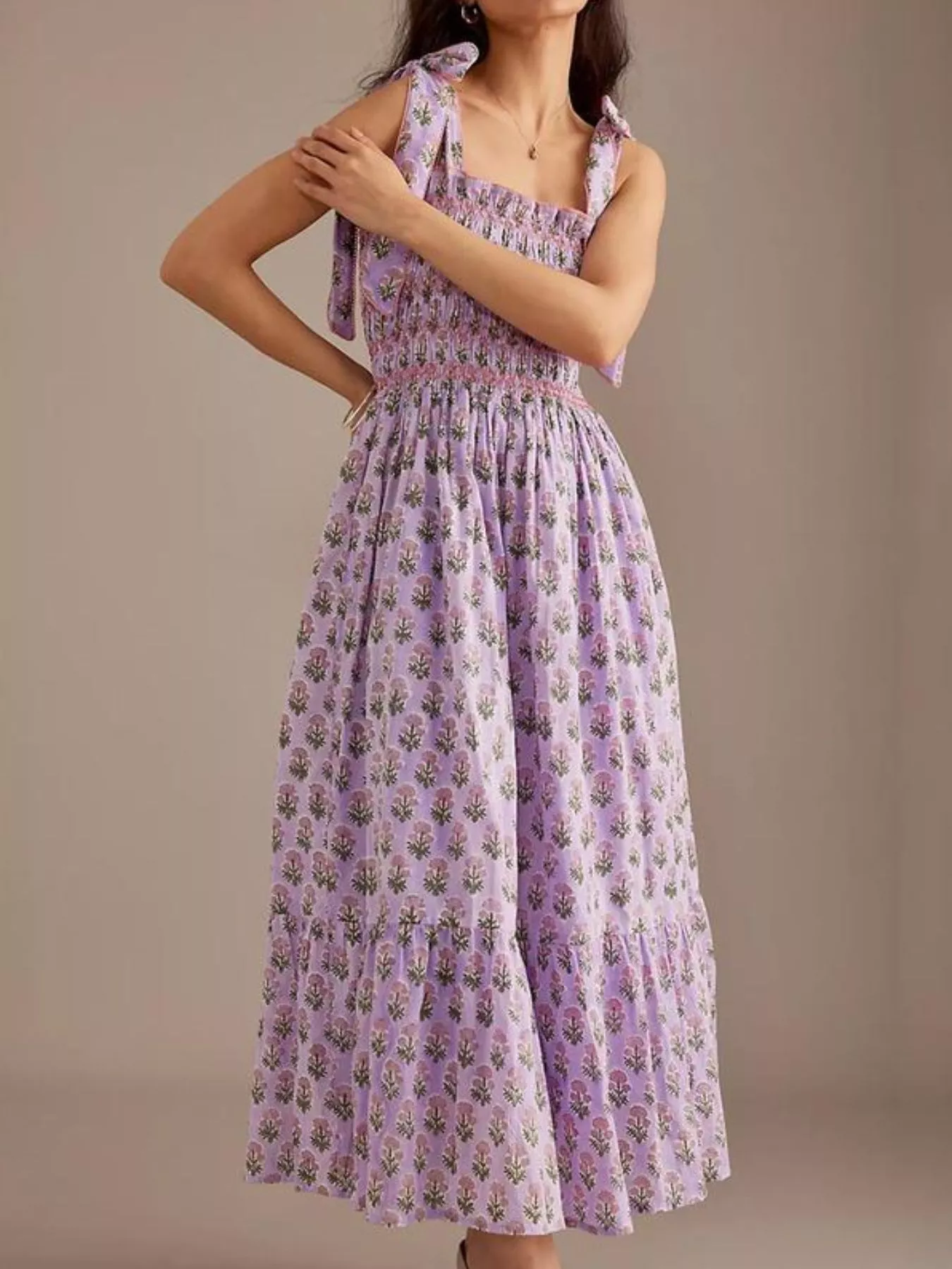 Floral Smocked Tie-Shoulder Midi Dress - Image 4