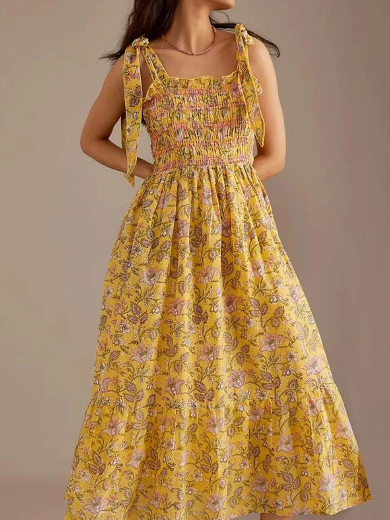 Floral Smocked Tie-Shoulder Midi Dress - Image 9