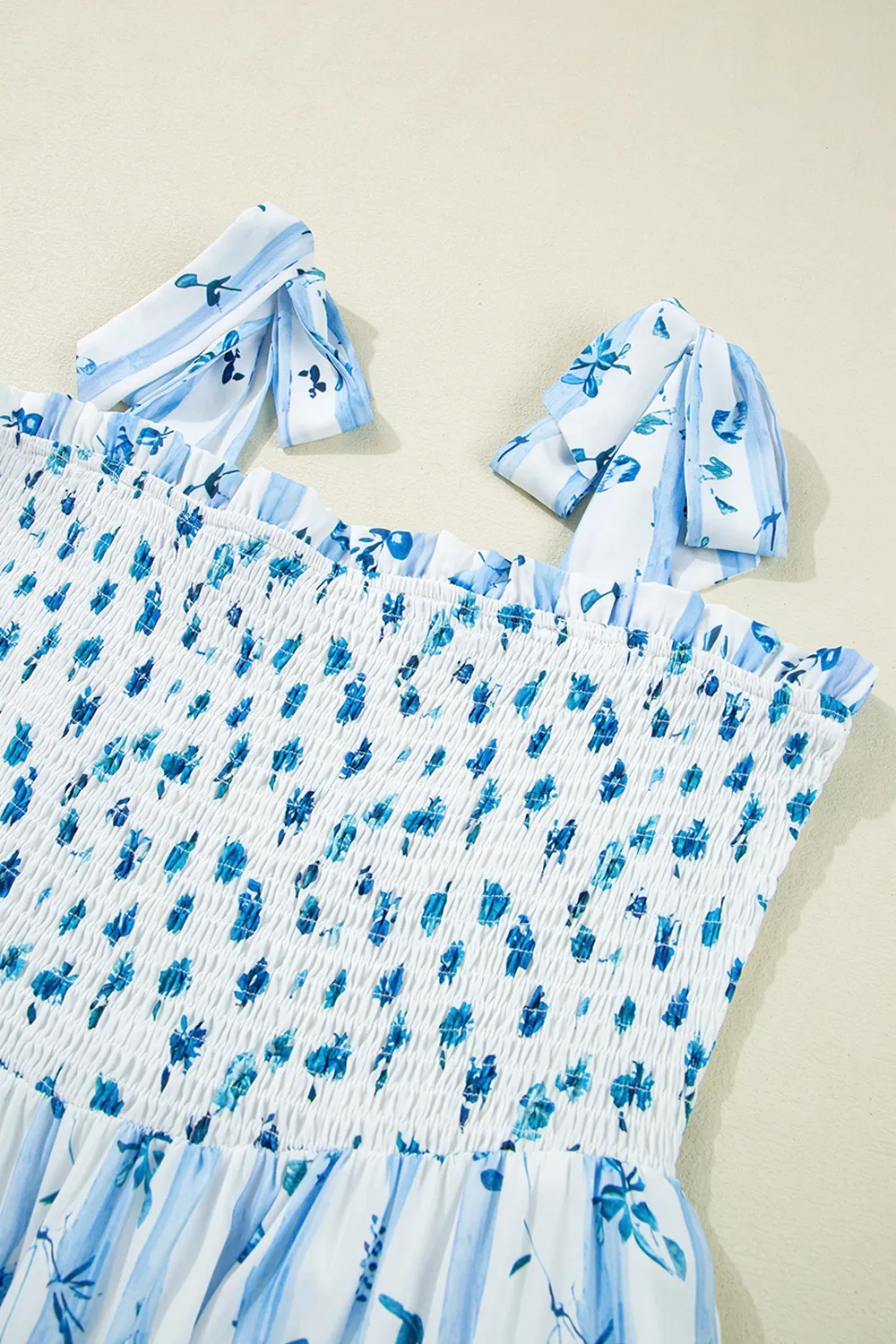 Floral Smocked Tied Straps A-Lined Tiered Dress - Image 6