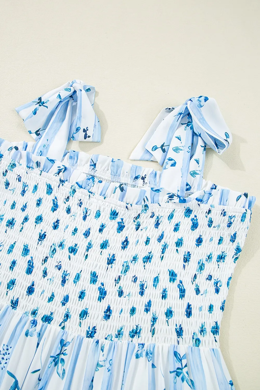 Floral Smocked Tied Straps A-Lined Tiered Dress - Image 7