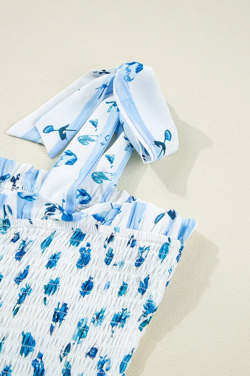 Floral Smocked Tied Straps A-Lined Tiered Dress - Image 8