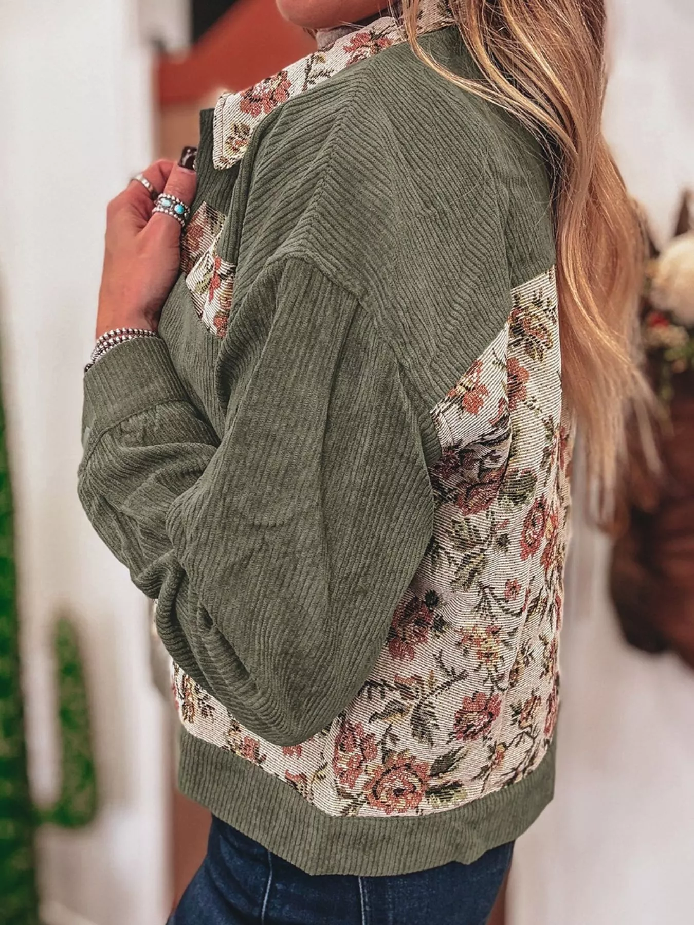 Floral Snap Down Corduroy Jacket - Image 7