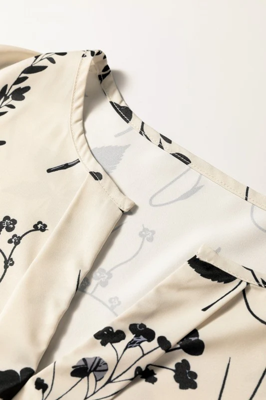 Floral Split Neck Long Sleeve Blouse - Image 4