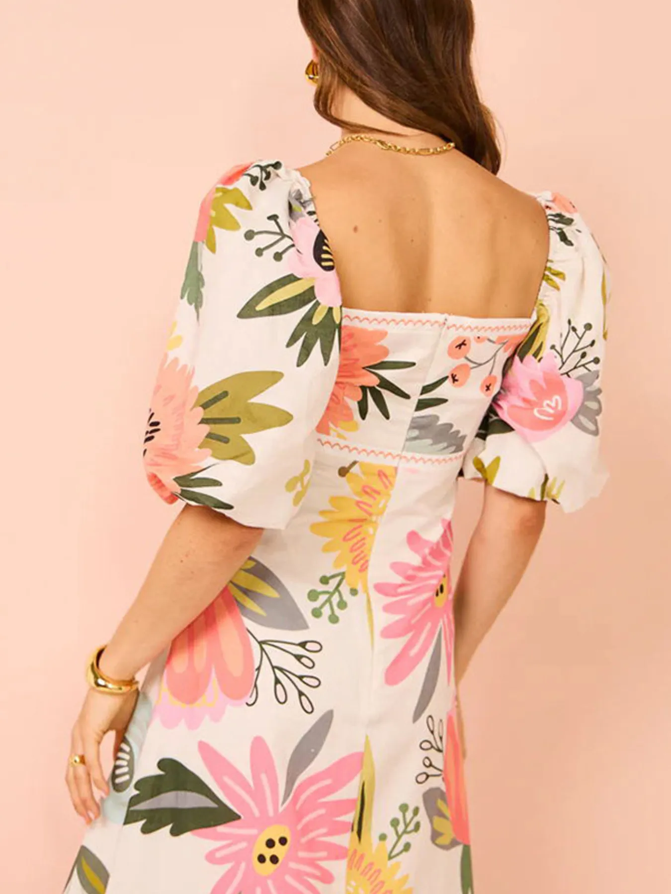 Floral Square Neck Puff Sleeve Maxi Dress with Ruffle Hem - Image 9