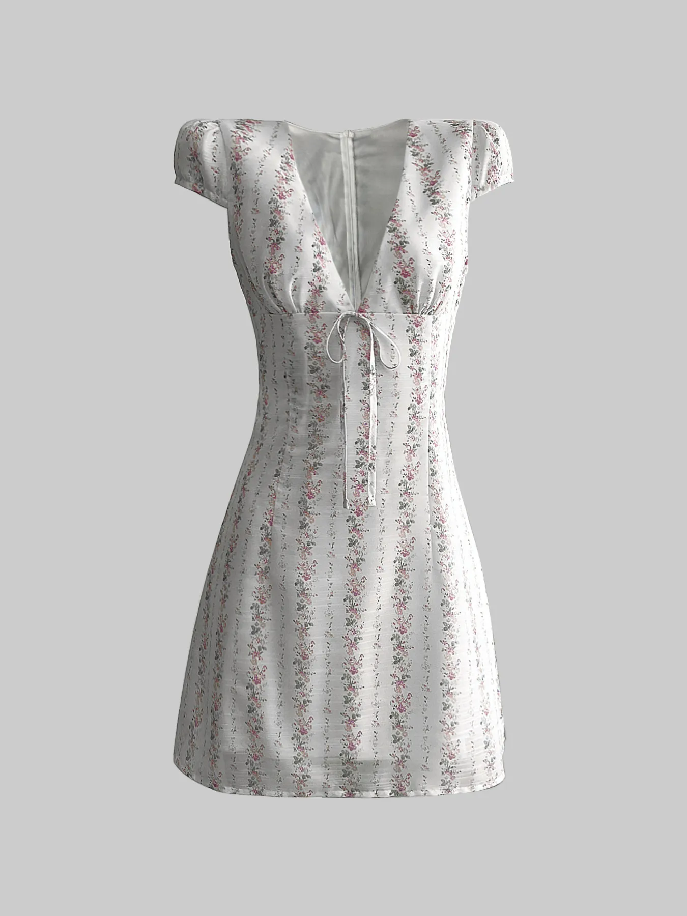 Floral Tie-Front Deep V-Neck Mini Dress - Image 2