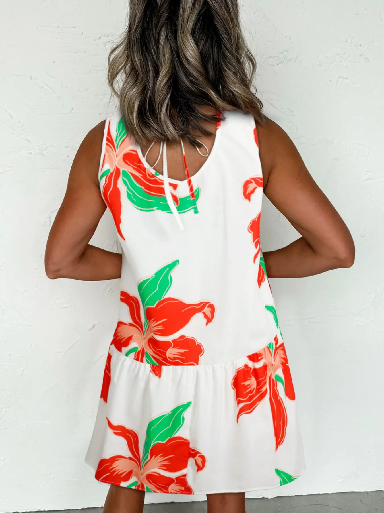 Floral Tie Neck Sleeveless Ruffled Sundress - Image 2