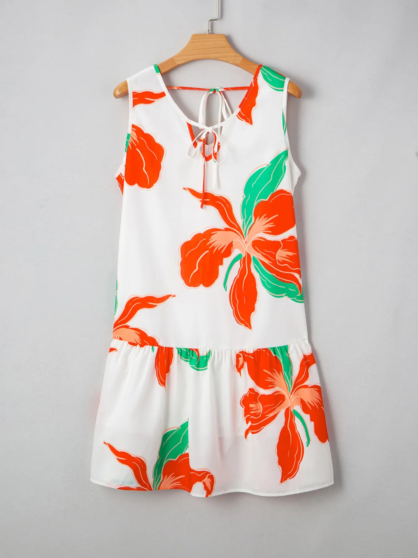 Floral Tie Neck Sleeveless Ruffled Sundress - Image 3