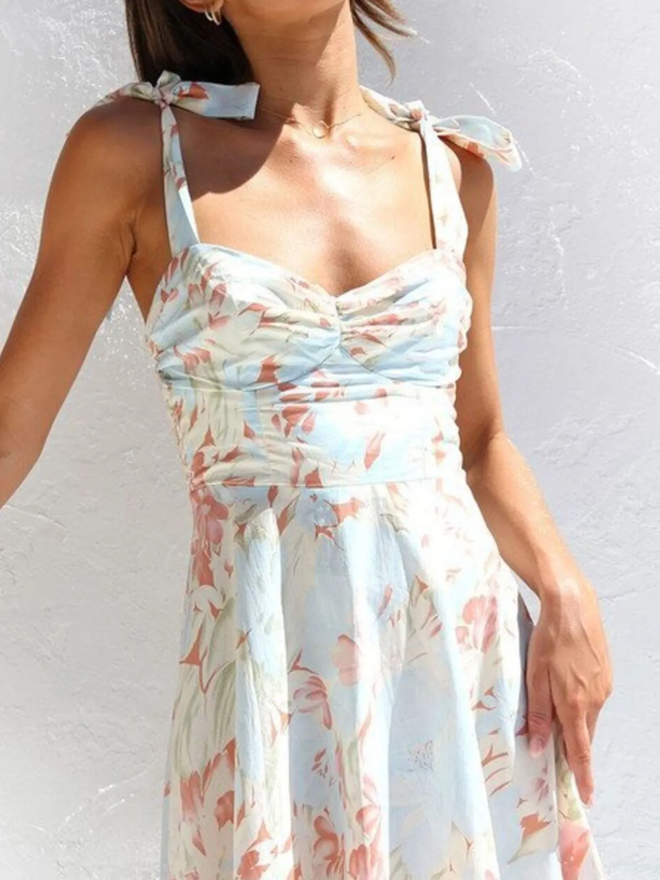 Floral Tie-Strap Sweetheart Neck Midi Dress - Image 9
