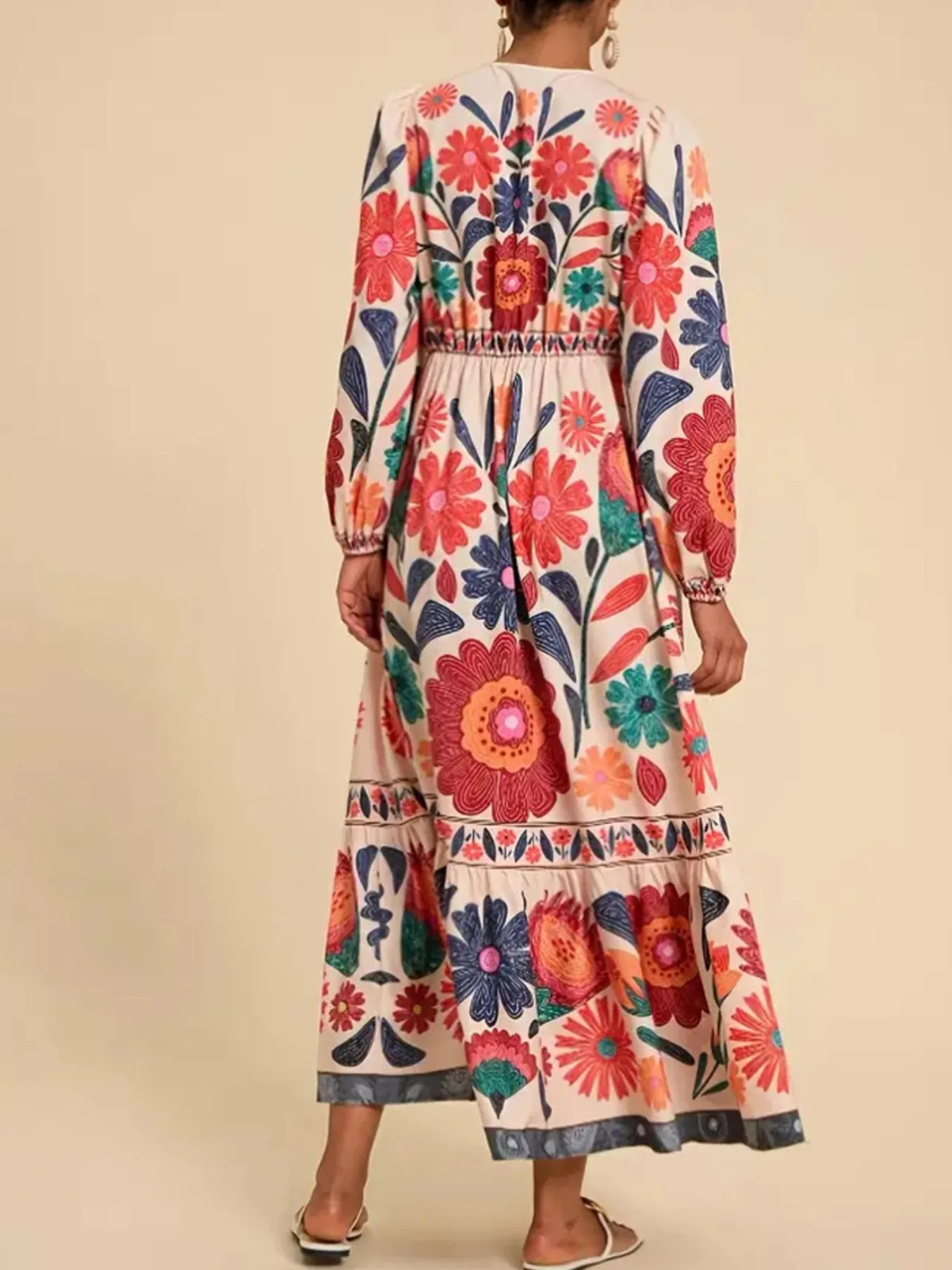 Floral Tie Waist Long Sleeve Dress - Image 6