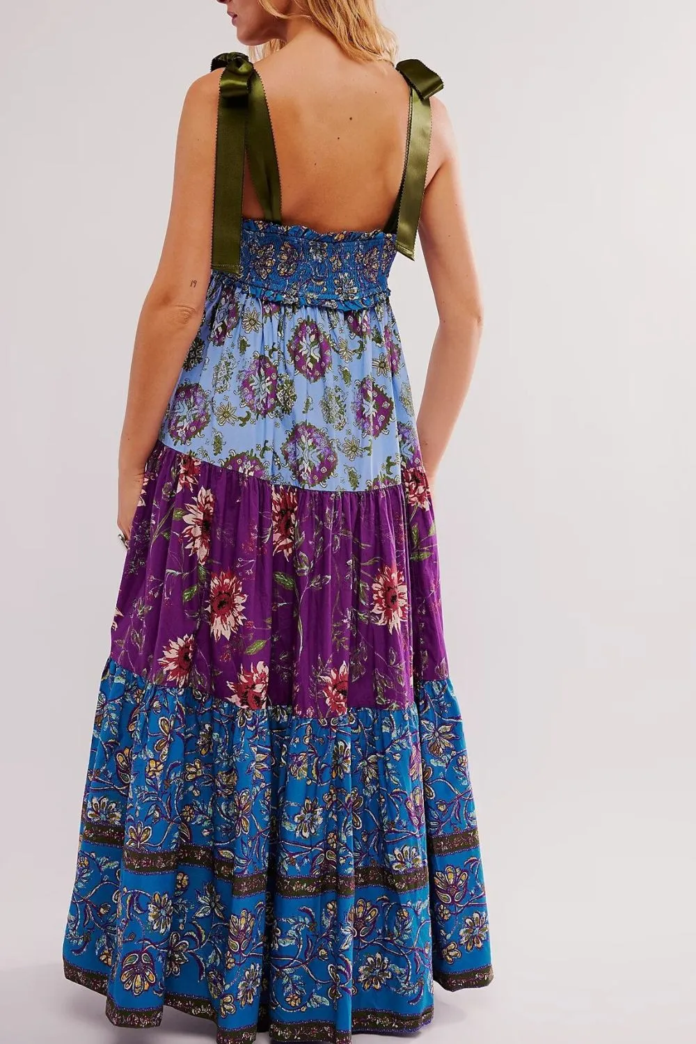 Floral Tiered Maxi Dress with Mixed Print Design - Image 2
