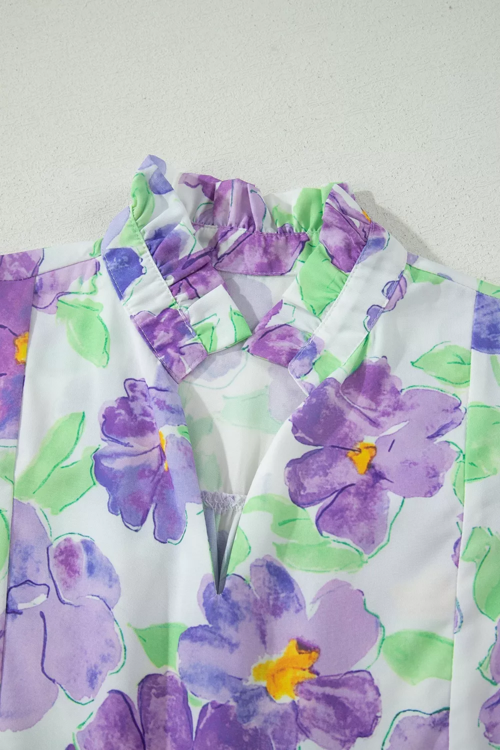 Floral V Collar Short Sleeve Tiered Ruffle Mini Dress - Image 7