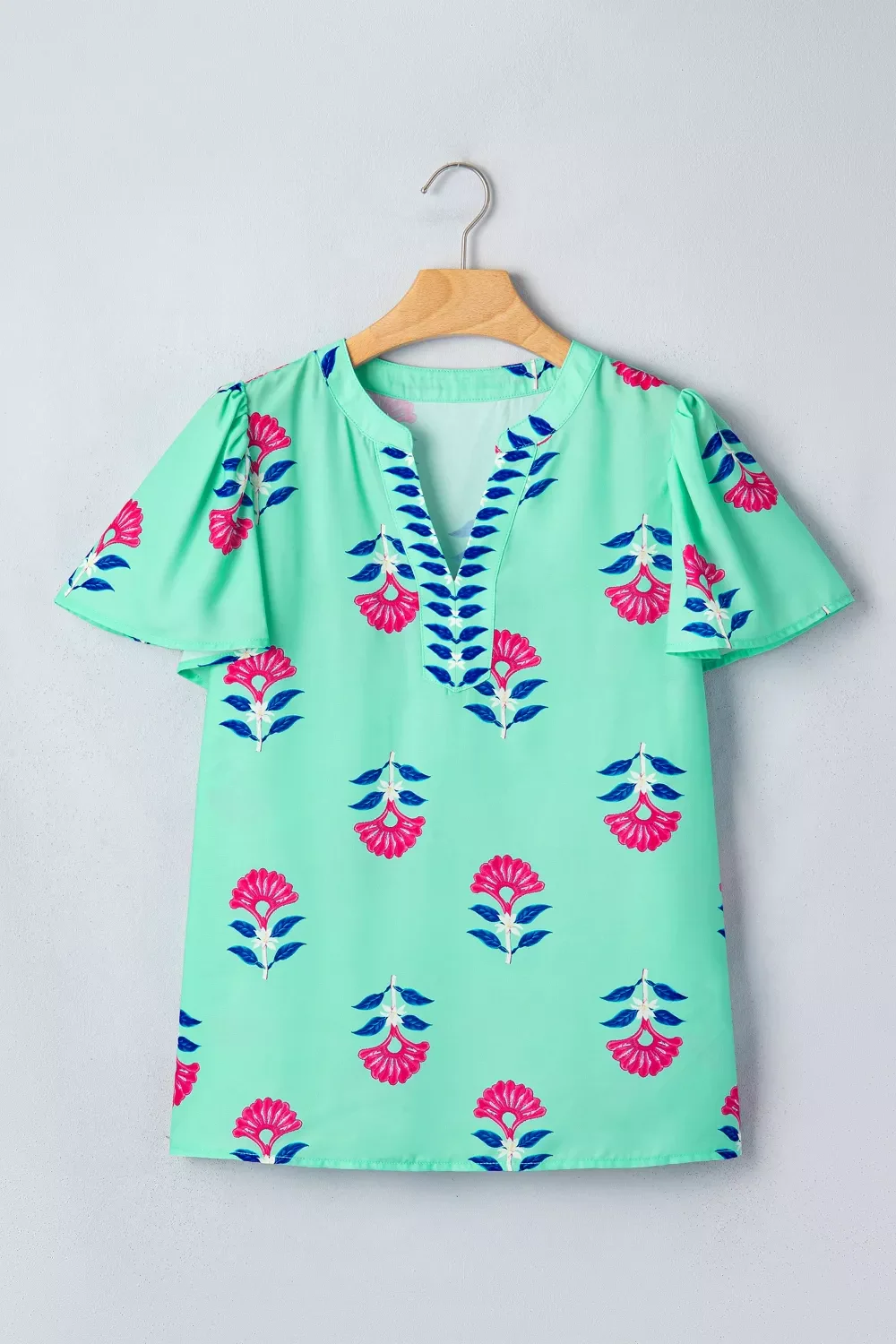 Floral V Neck Flutter Sleeve Blouse - Image 5