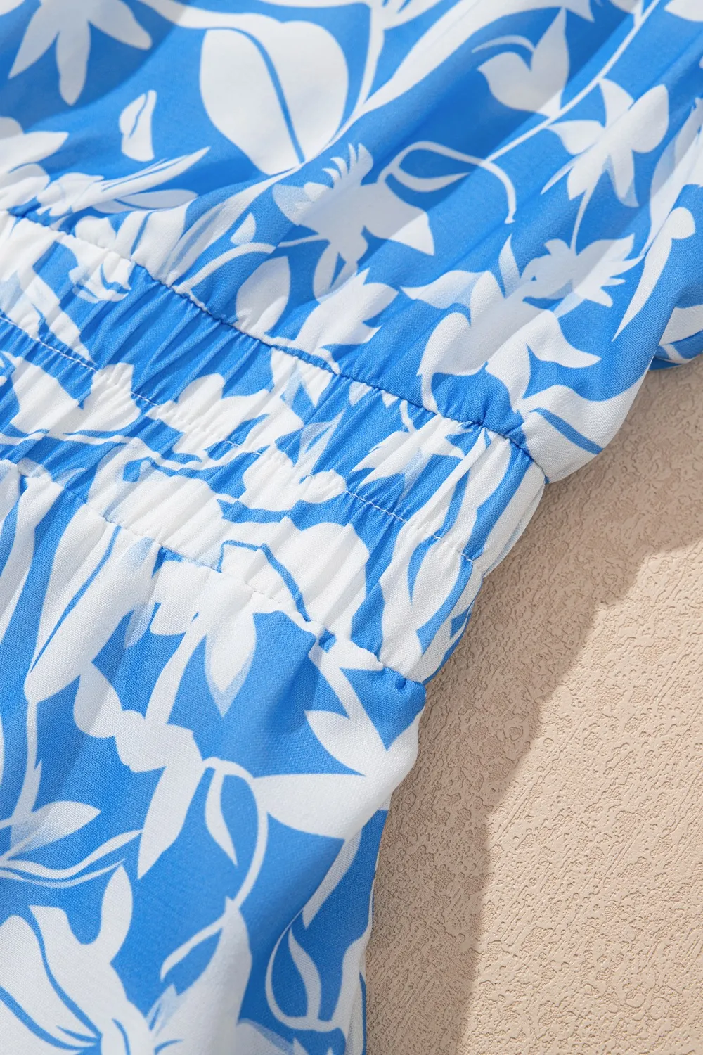 Floral V Neck Puff Short Sleeve Flowy Dress - Image 5