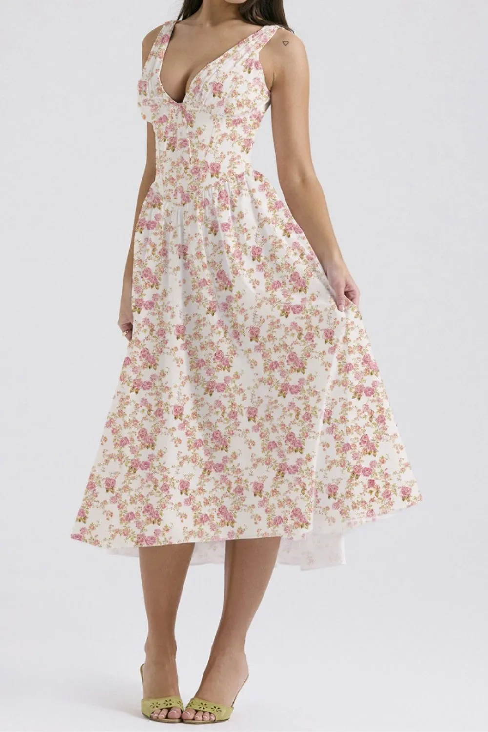 Floral V-Neck Sleeveless Midi Dress with Pockets - Image 5