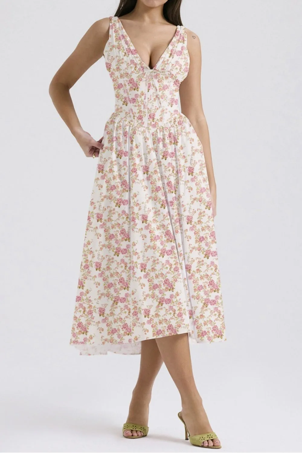 Floral V-Neck Sleeveless Midi Dress with Pockets - Image 6