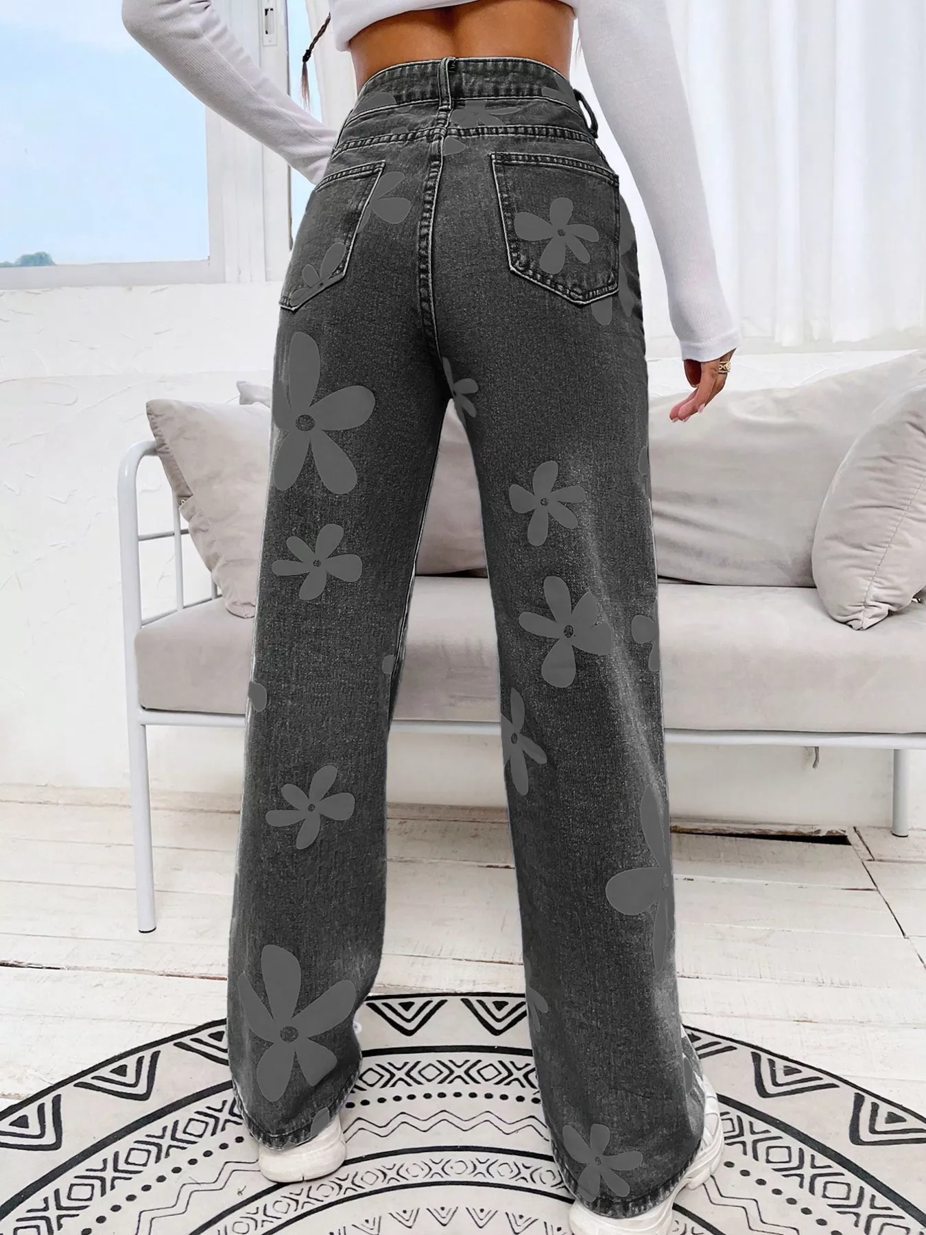 Floral Wide Leg Jeans - Image 8