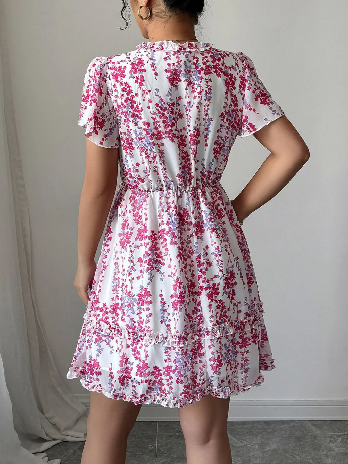 Floral Wrap Dress with Flutter Sleeves - Image 13