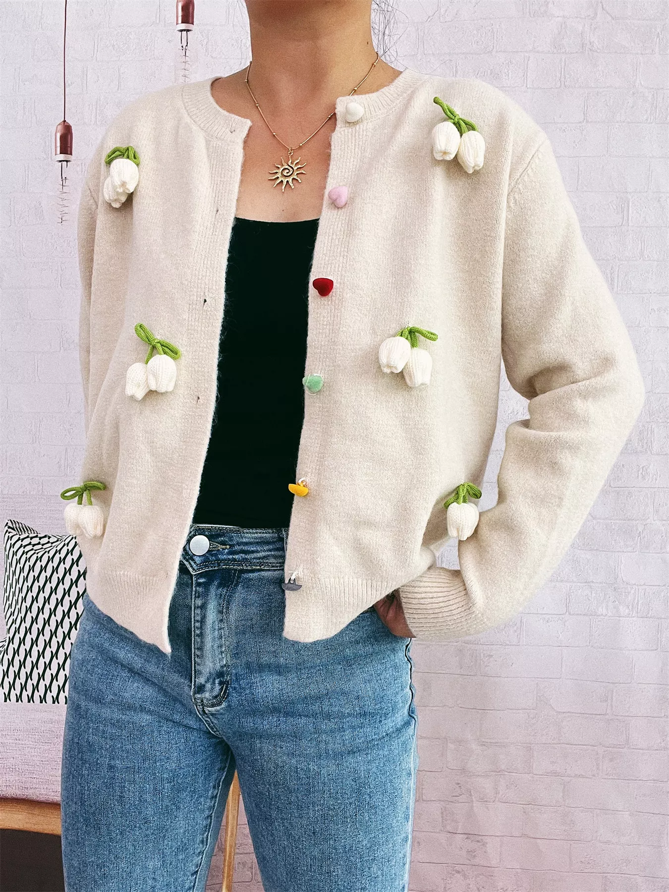 Flower Button Up Long Sleeve Cardigan - Image 19