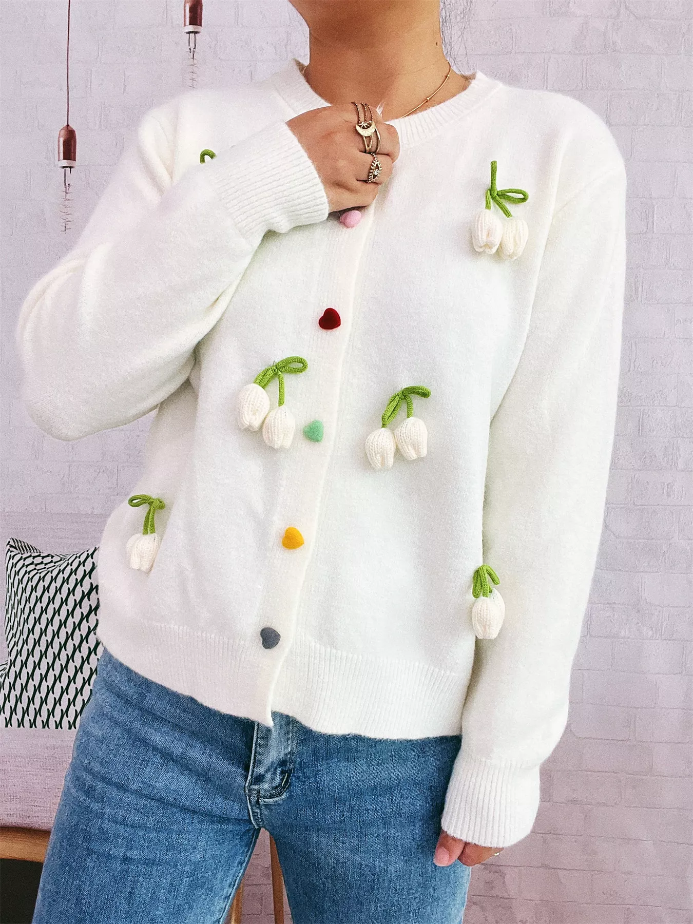 Flower Button Up Long Sleeve Cardigan - Image 2