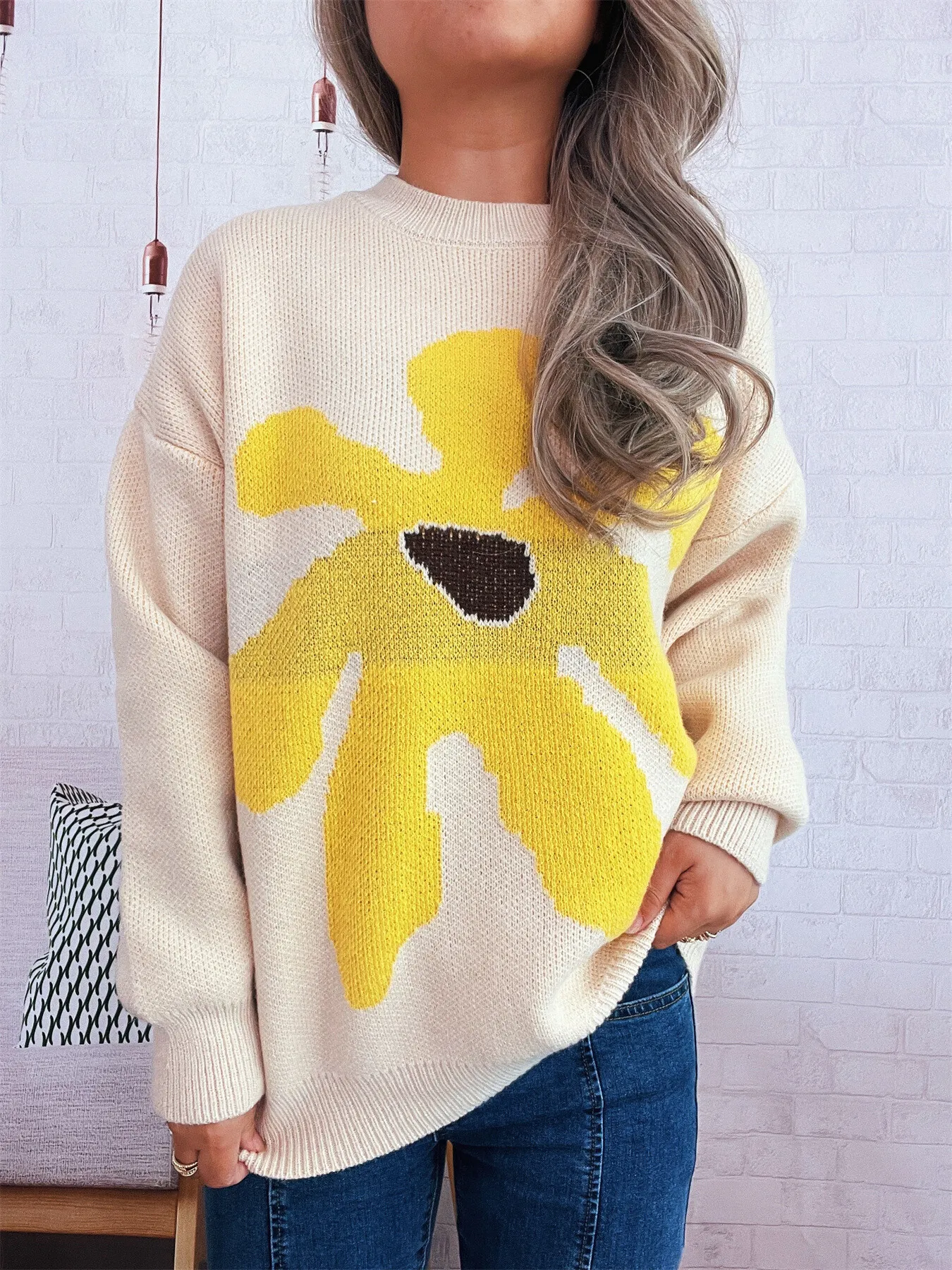 Flower Dropped Shoulder Sweater - Image 11