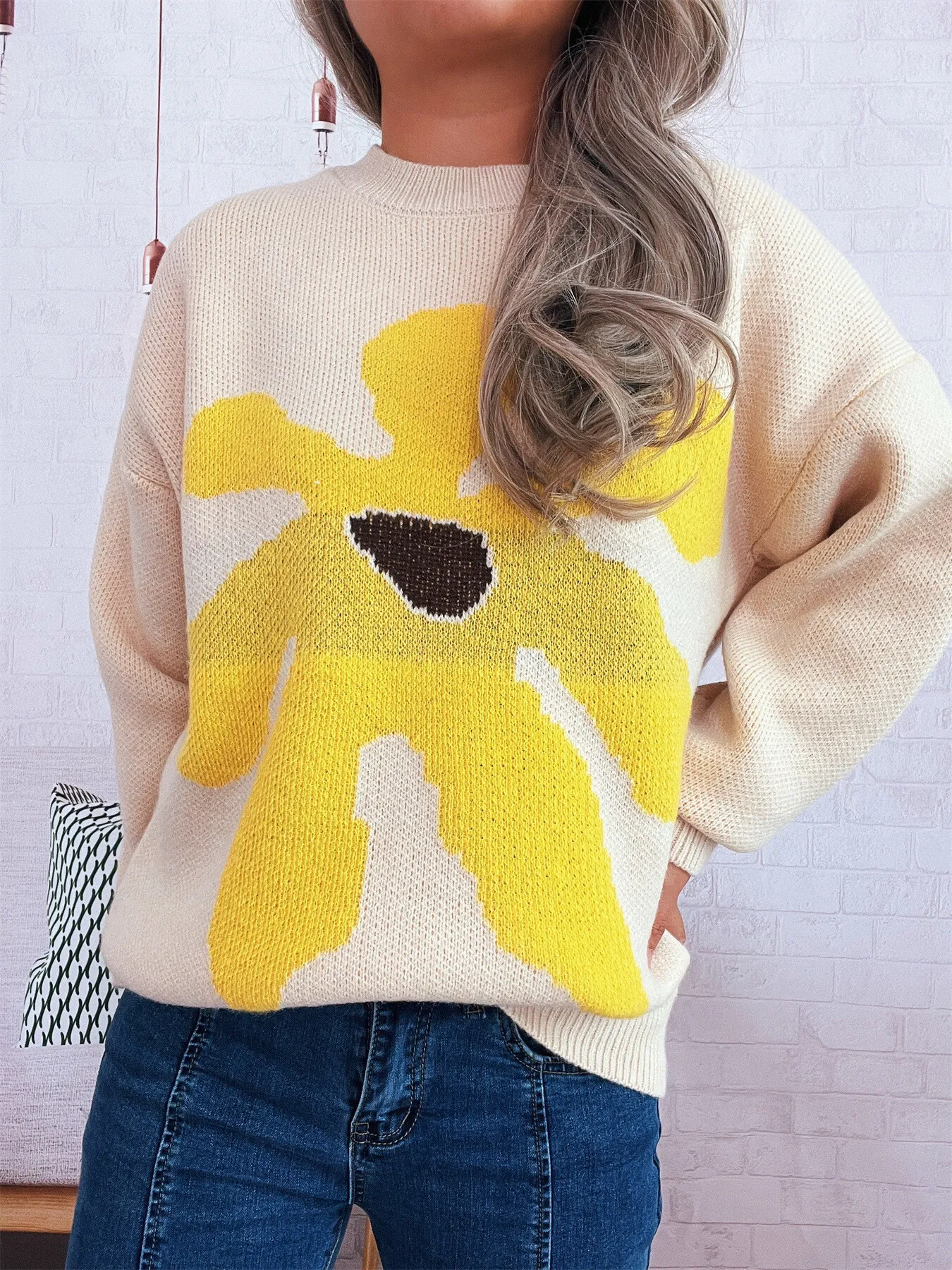 Flower Dropped Shoulder Sweater - Image 12