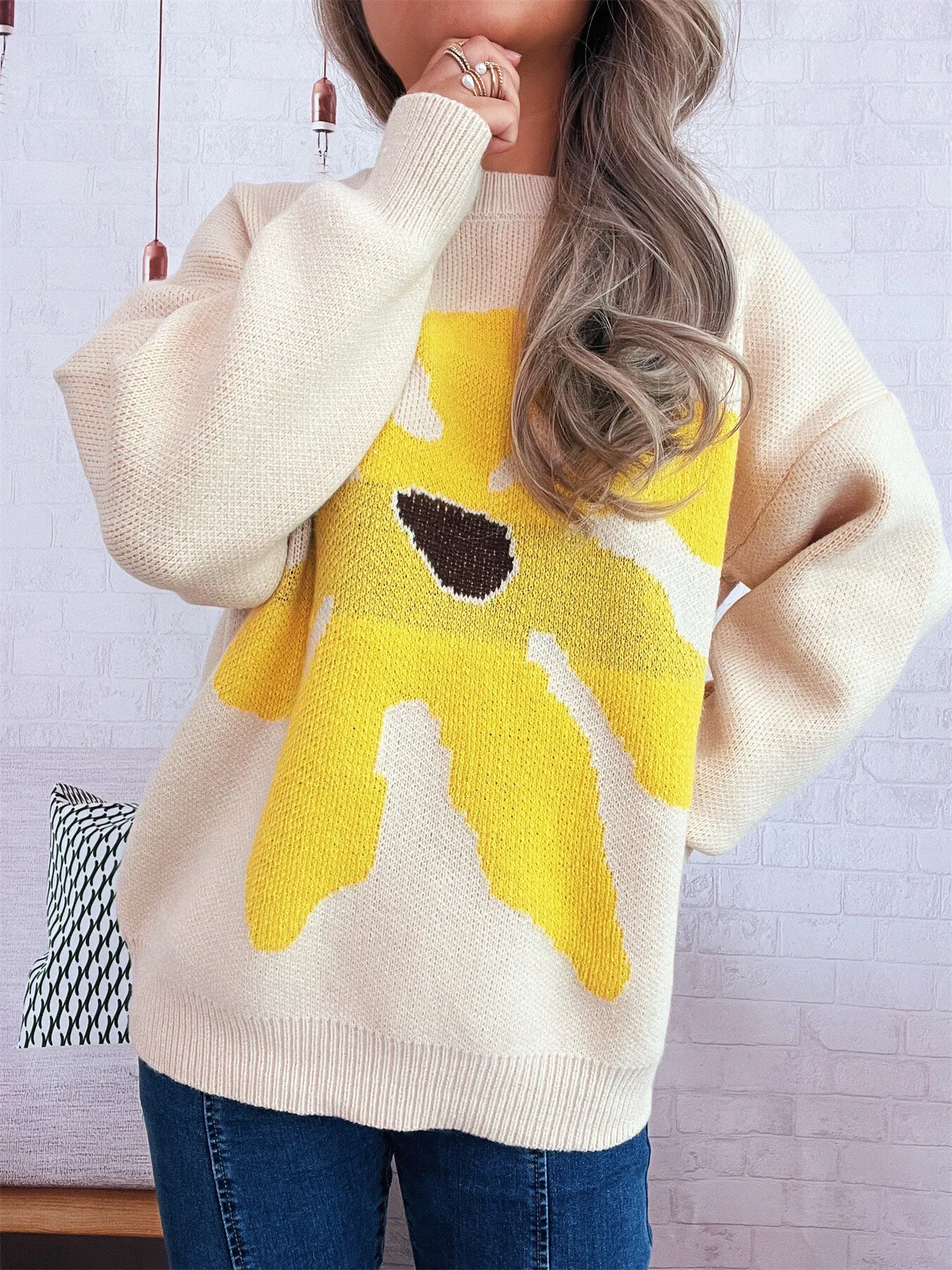 Flower Dropped Shoulder Sweater - Image 14