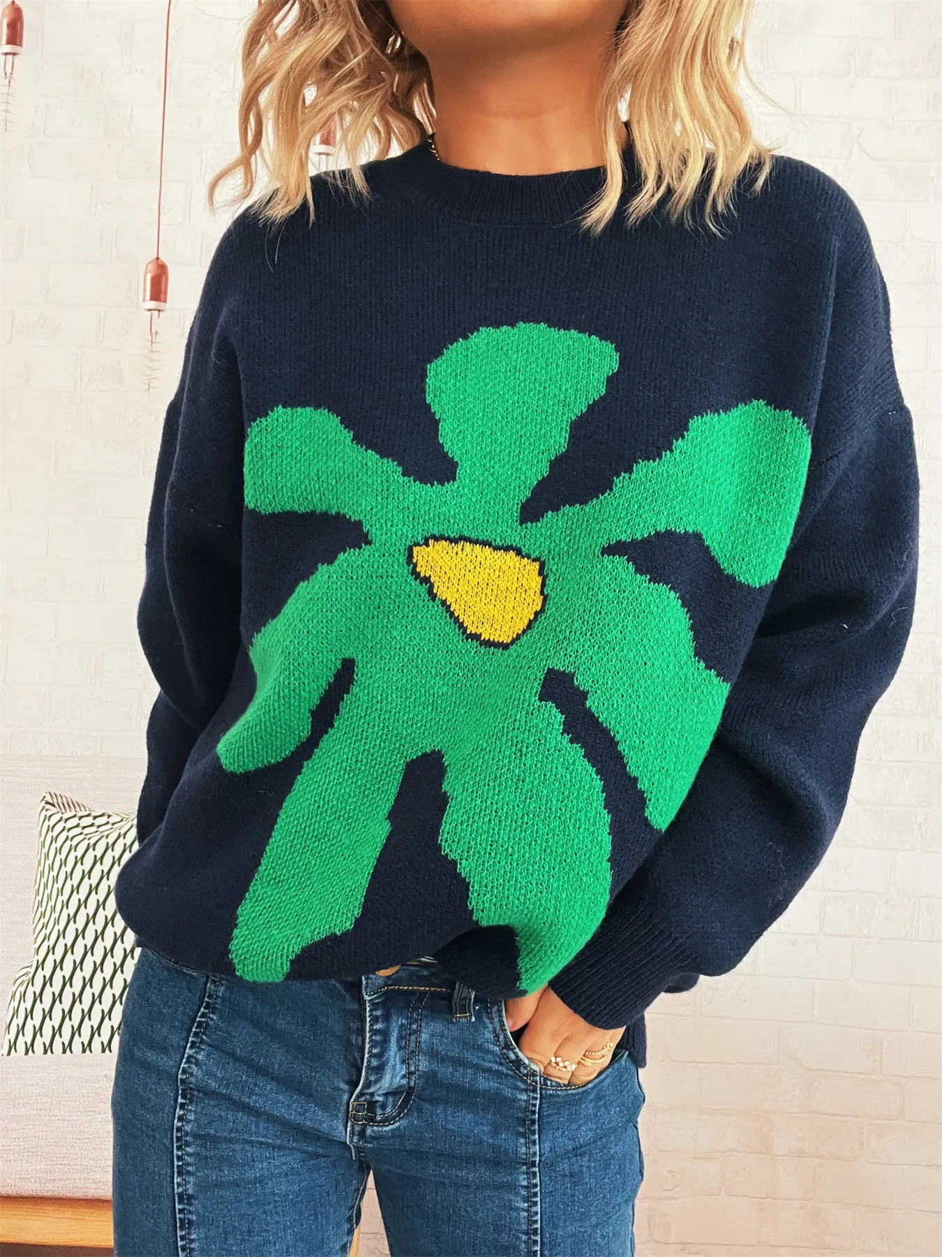 Flower Dropped Shoulder Sweater - Image 17
