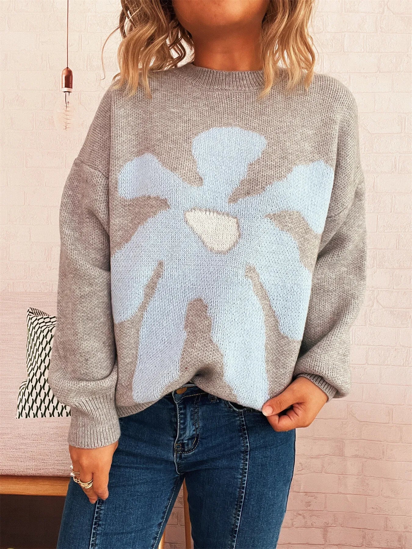 Flower Dropped Shoulder Sweater - Image 18