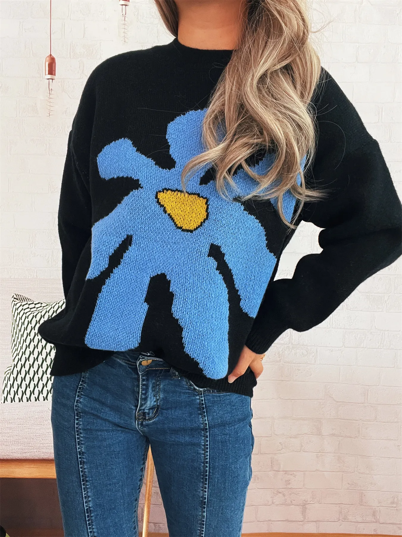 Flower Dropped Shoulder Sweater - Image 9