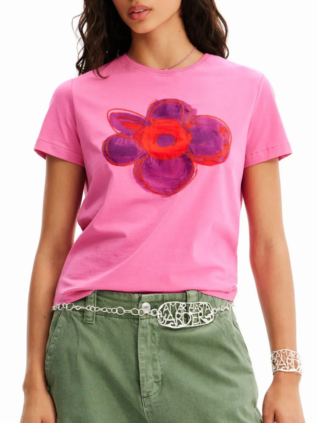 Flower Graphic Round Neck T-Shirt - Image 10
