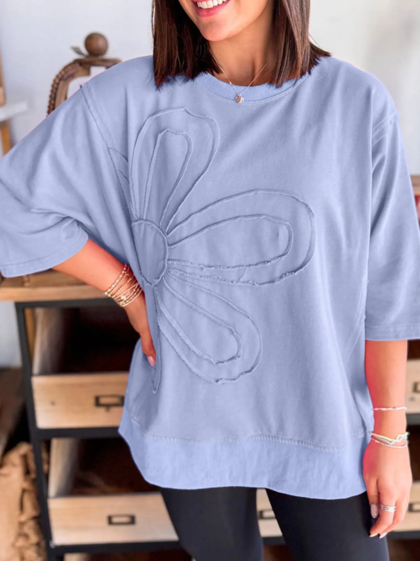 Flower Oversized Round Neck T-Shirt - Image 14