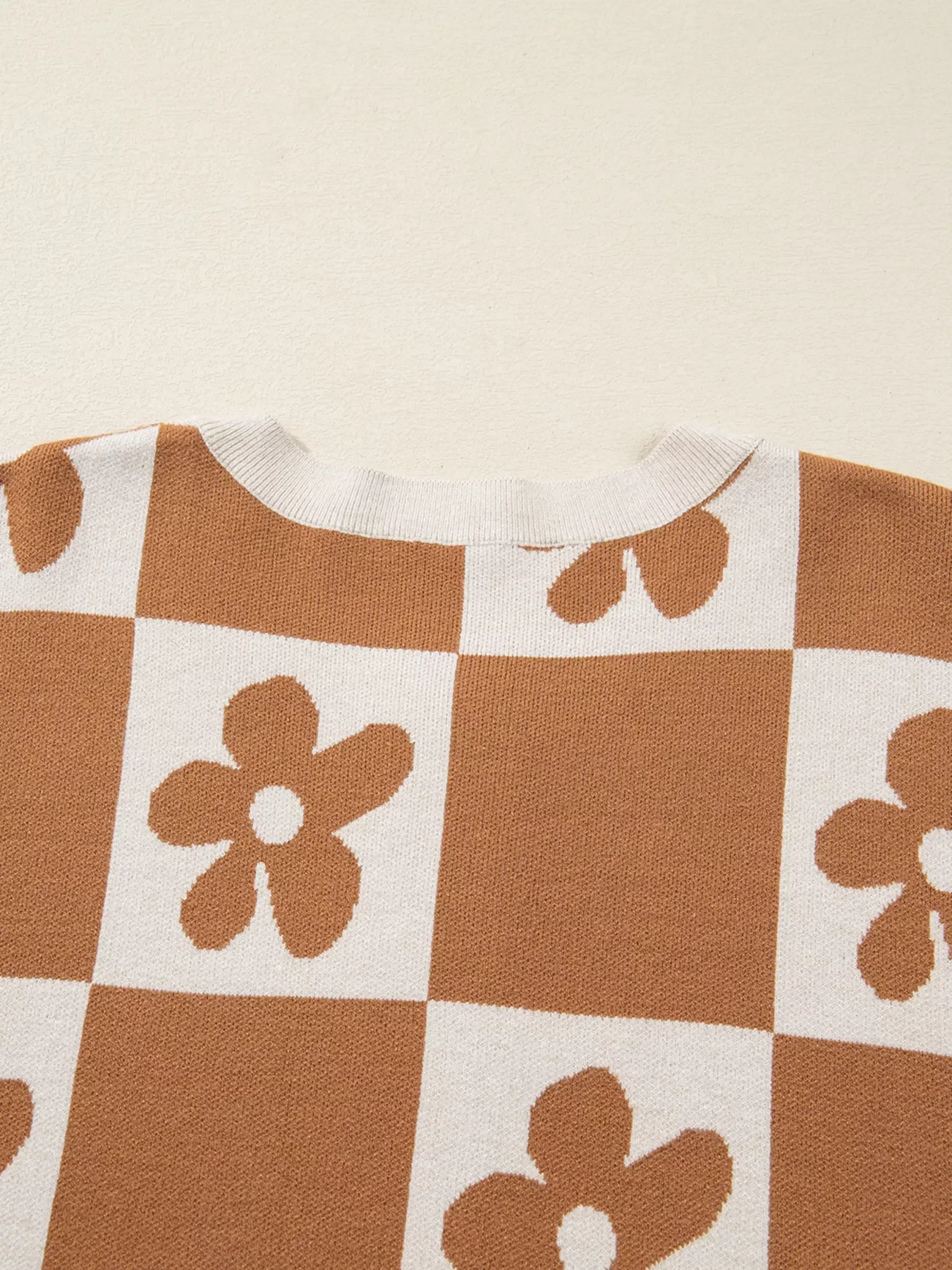 Flower Plaid Henley Baggy Sweater - Image 6