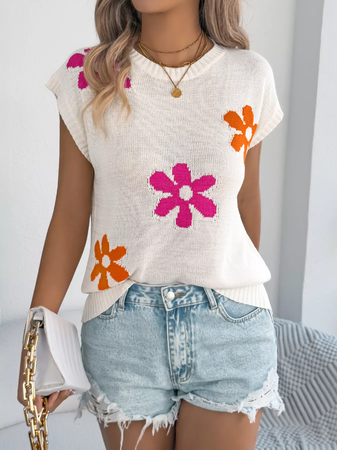 Flower Round Neck Sweater - Image 2