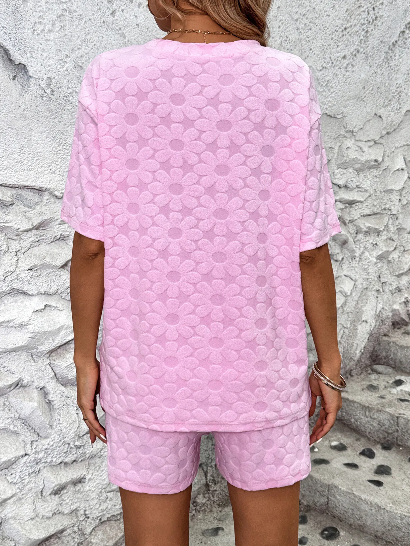 Flower Round Neck Top and Shorts Lounge Set - Image 2