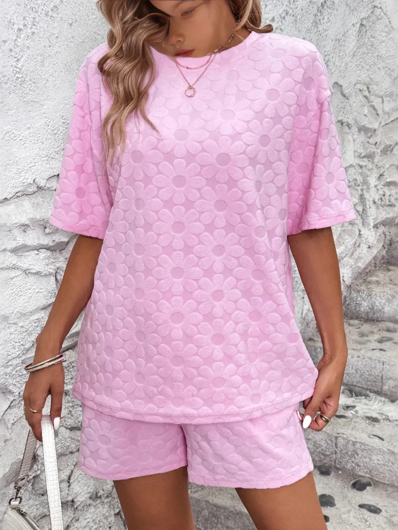 Flower Round Neck Top and Shorts Lounge Set - Image 5