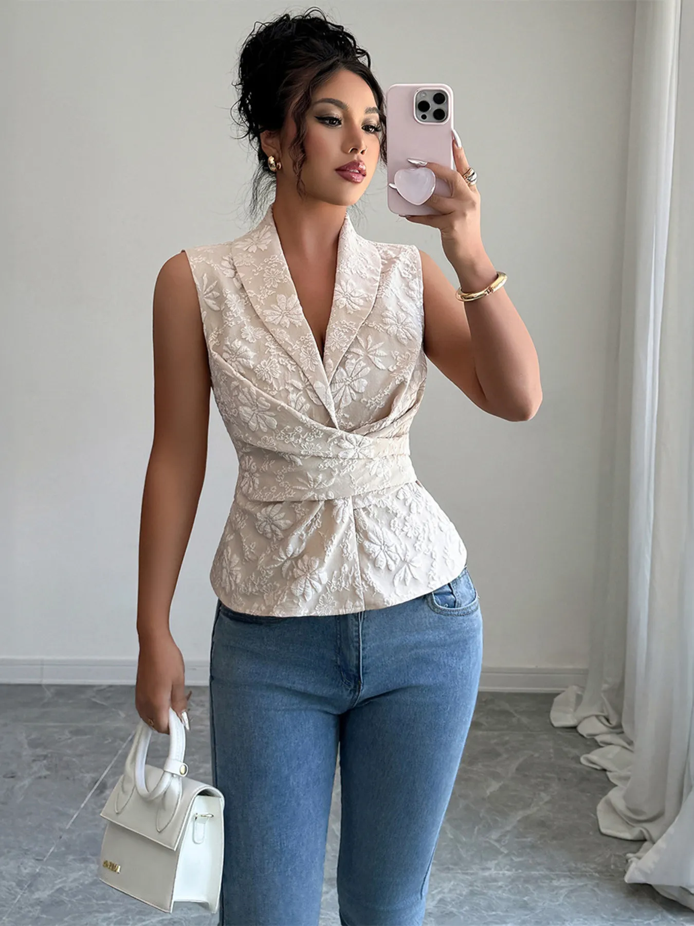 Flower Ruched Sleeveless Tank - Image 4